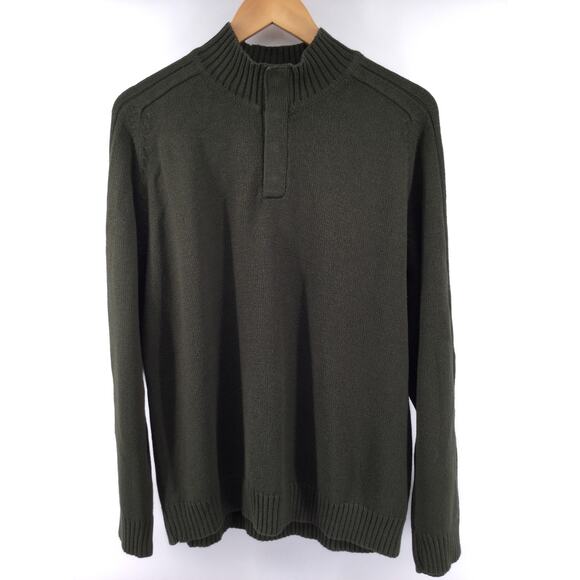Oscar de la Renta 100% Cotton Rib Knit Snap Button Henley Large Olive - Picture 1 of 4
